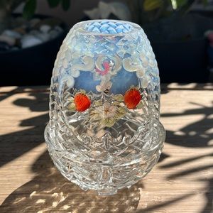 Vintage Fenton French Opalescent Strawberry Fairy Lamp~handpainted and signed